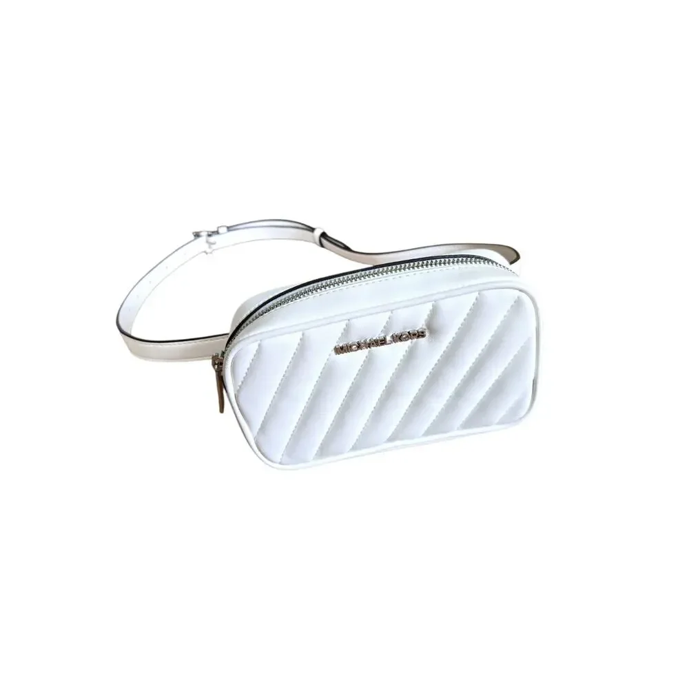Michael Kors Minimalist Chic White‎ Quilted Leather Belt Bag Silver Hardware